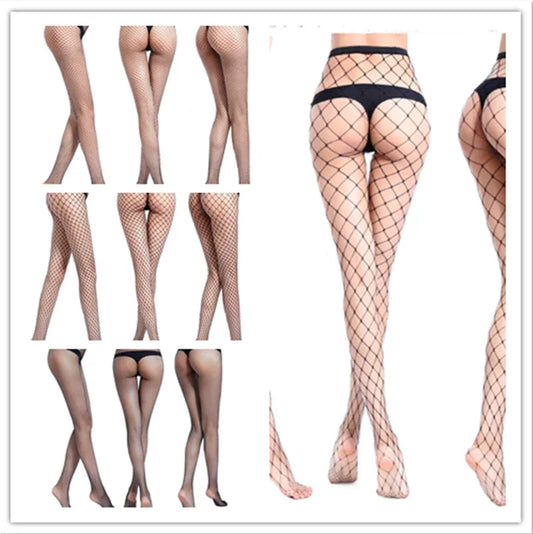 Black fishnet stocking style sheet collage with multiple leg and thigh views