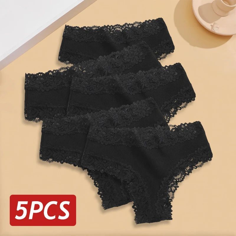 5PCS Set Women Lace Seamless Cotton Panties Sexy Brazilian P