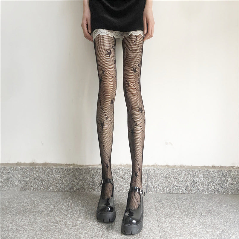 Black Starry Sky Stockings Female Star Moon Fishnet Stockings