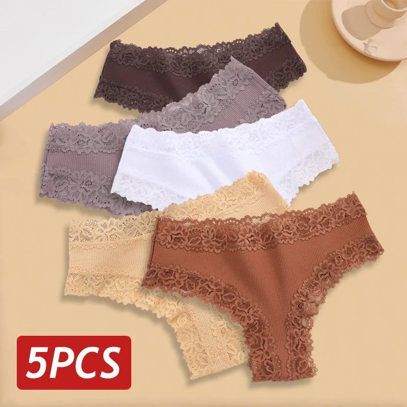 5PCS Set Women Lace Seamless Cotton Panties Sexy Brazilian P