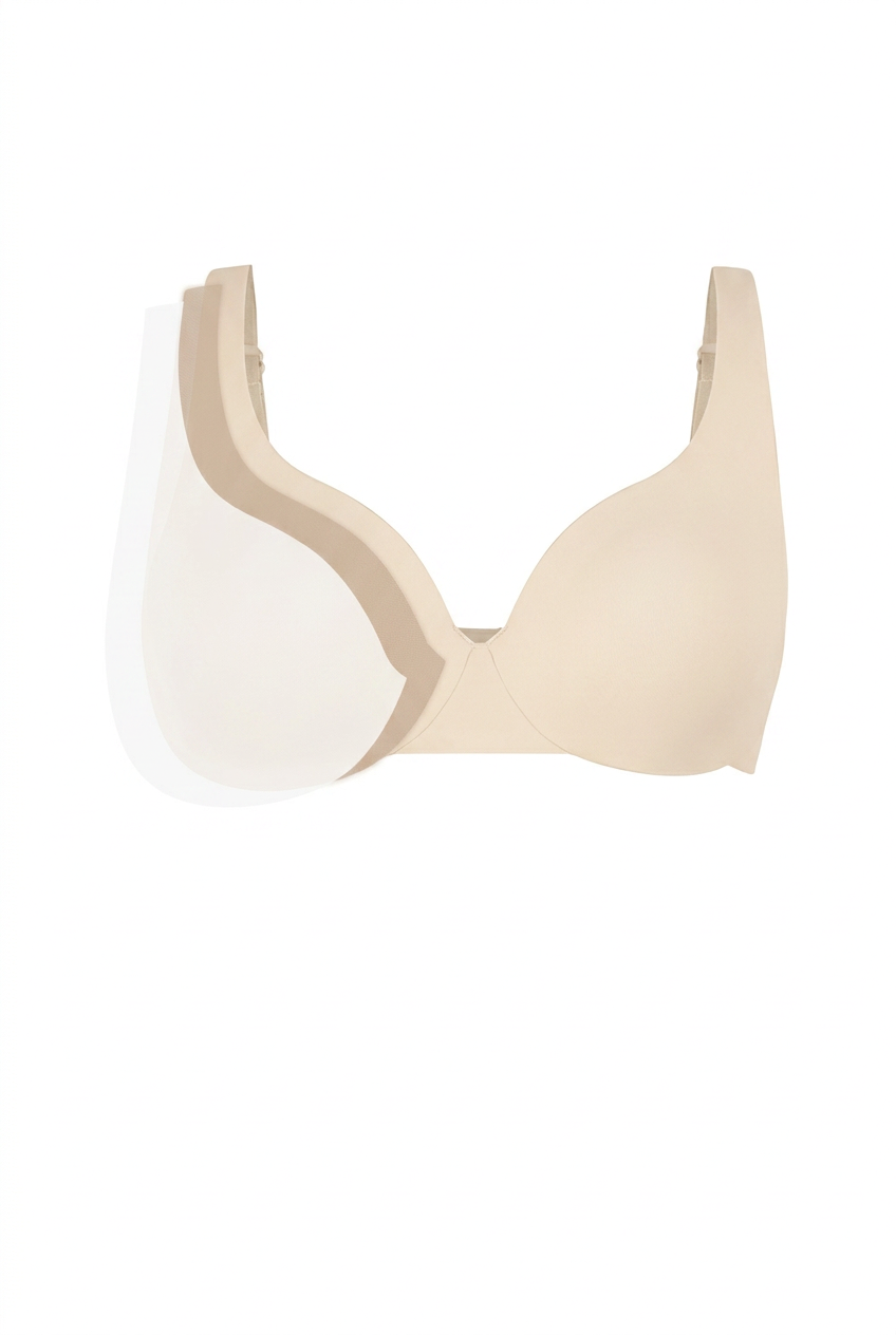 Beige underwired bra with adjustable straps and smooth molded cups
