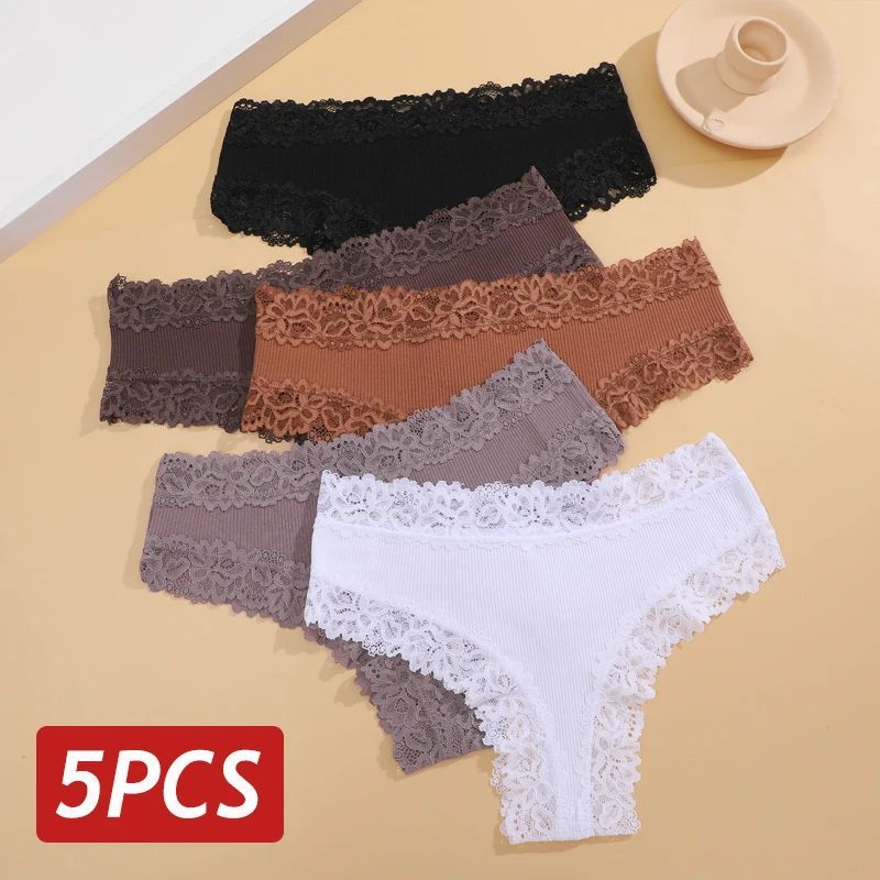 5PCS Set Women Lace Seamless Cotton Panties Sexy Brazilian P