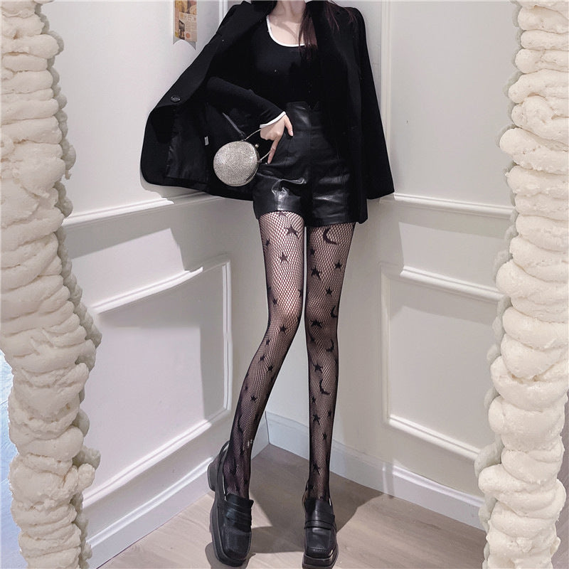 Black Starry Sky Stockings Female Star Moon Fishnet Stockings