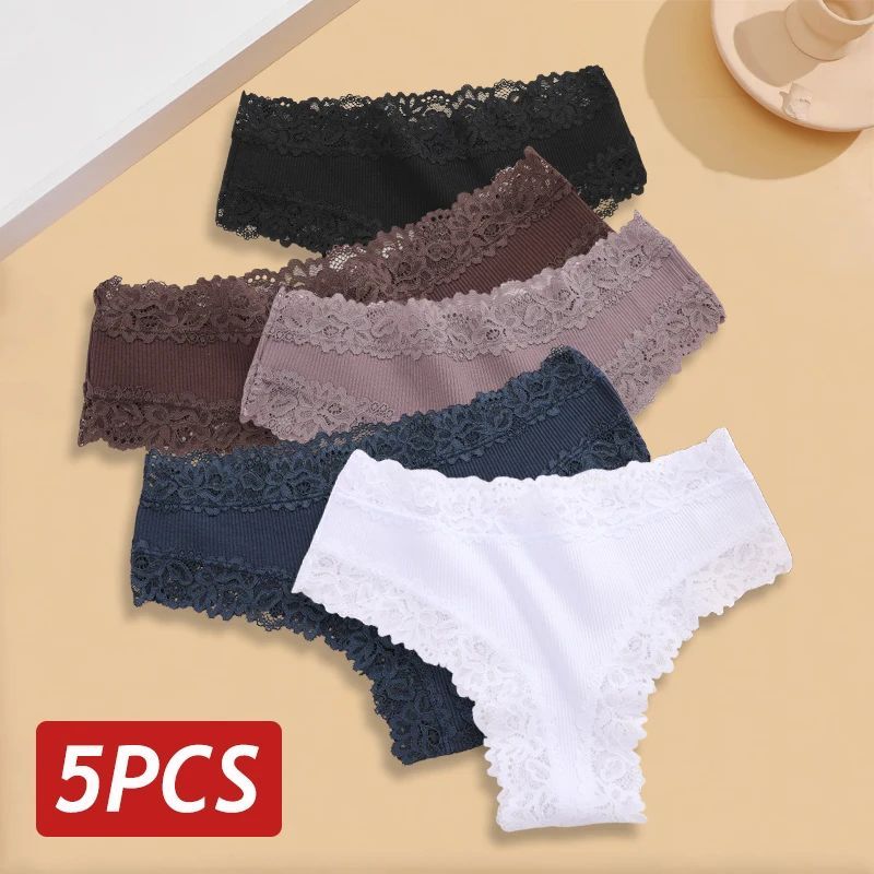 5PCS Set Women Lace Seamless Cotton Panties Sexy Brazilian P