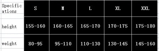 Size chart table for lingerie jumpsuit, sizes S to XXL with height and weight ranges