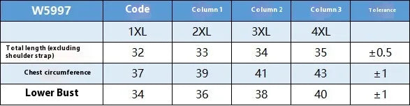 Sleep & Nursing Bra size chart table showing 1XL–4XL measurements and tolerances