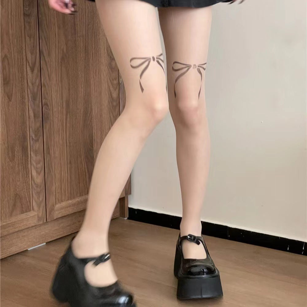 Women's Thin Stockings Printed Bow Stockings