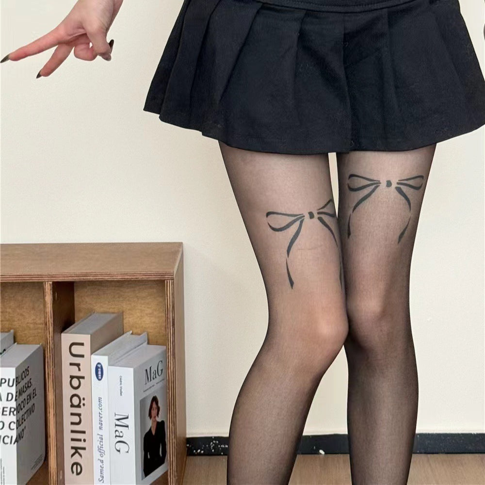 Women's Thin Stockings Printed Bow Stockings