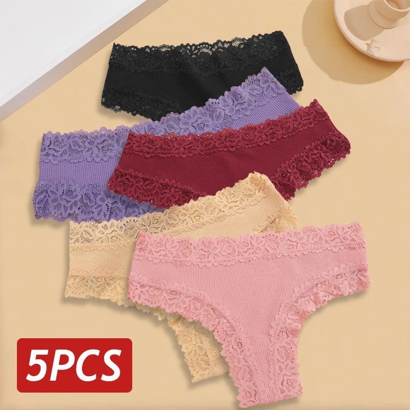 5PCS Set Women Lace Seamless Cotton Panties Sexy Brazilian P