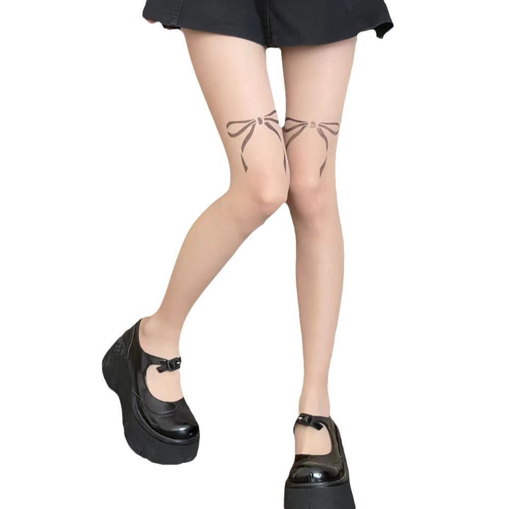 Women's Thin Stockings Printed Bow Stockings
