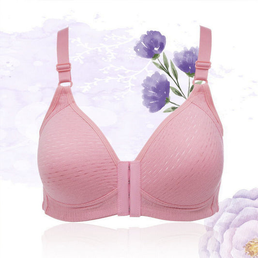 Plus Size Front Fastening Bra in pink, full-coverage cups and front zip closure